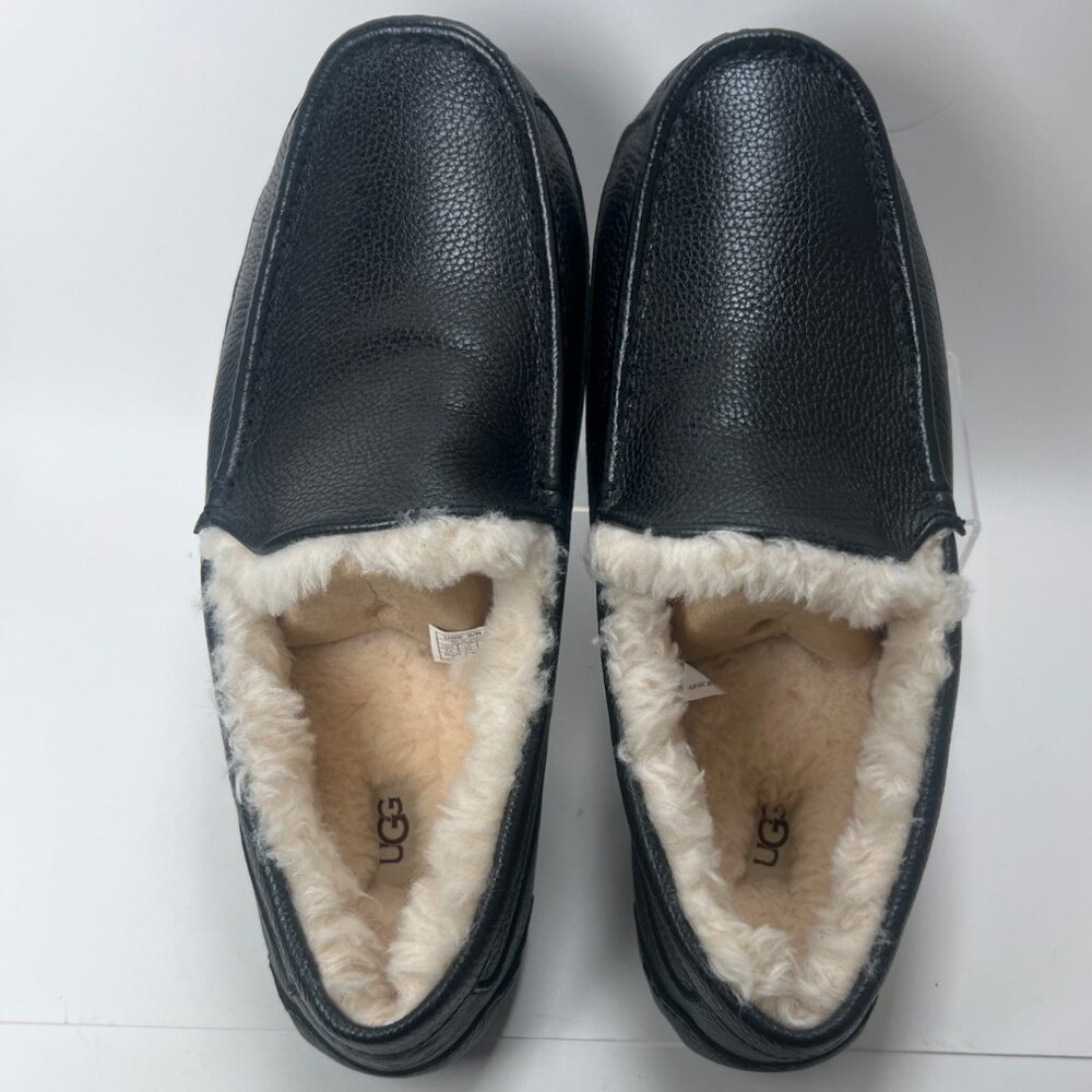 Ugg Black Leather Mens Ascot Slippers With Shearling Lining Size 14